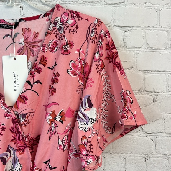 BloomChic Pink Floral Belted Surplice Midi Dress Plus Size 14/16 1X - Picture 3 of 6